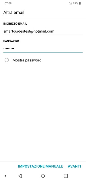 Inserisci il tuo indirizzo email e password. Seleziona AVANTI