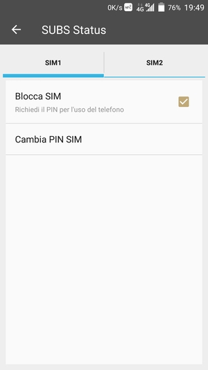 Seleziona SIM1 o SIM2 e poi Cambia PIN SIM