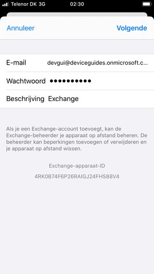 Voer uw Exchange e-mailgegevens in en selecteer Volgende