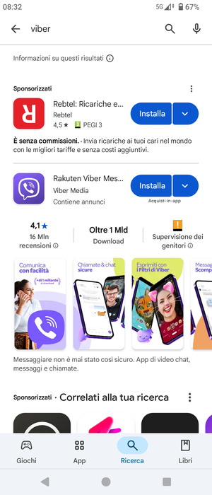 Seleziona l'applicazione