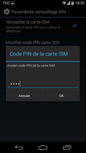 Saisissez votre Ancien code PIN de la carte SIM et sélectionnez OK