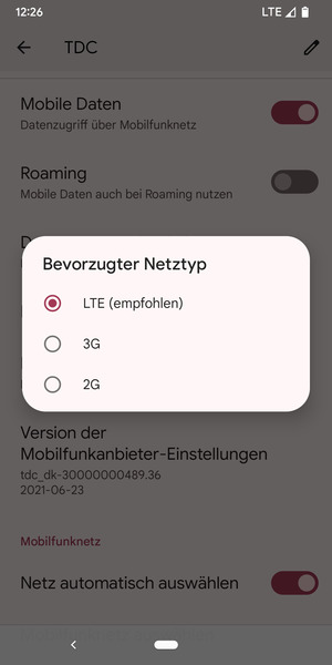 Wählen Sie die gewünschte Option