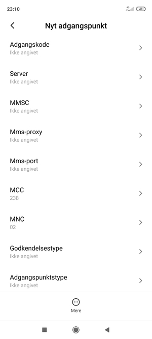 Scroll ned og indtast MMS-oplysninger