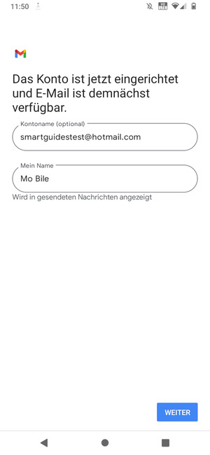 Geben Sie Ihrem Konto einen Namen und geben Sie Ihren Namen ein. Wählen Sie WEITER
