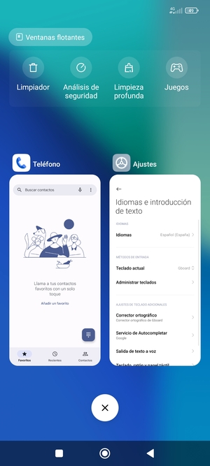 Seleccione el icono Eliminar para cerrar todas las aplicaciones en ejecución