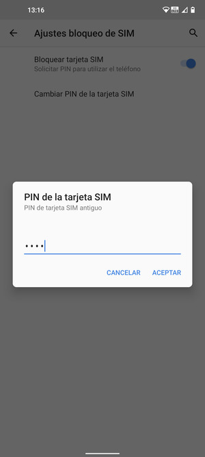 Introduzca PIN de tarjeta SIM antiguo y seleccione ACEPTAR