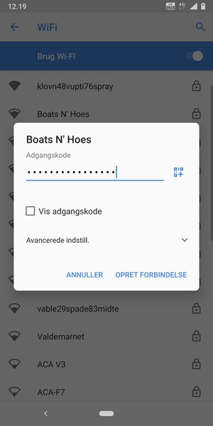 Indtast Wi-Fi adgangskoden og vælg OPRET FORBINDELSE