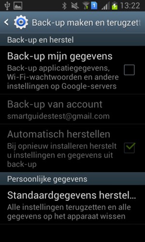 Vink het selectievakje Back-up mijn gegevens aan