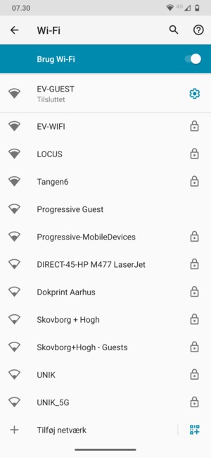 Du er nu tilsluttet Wi-Fi netværket