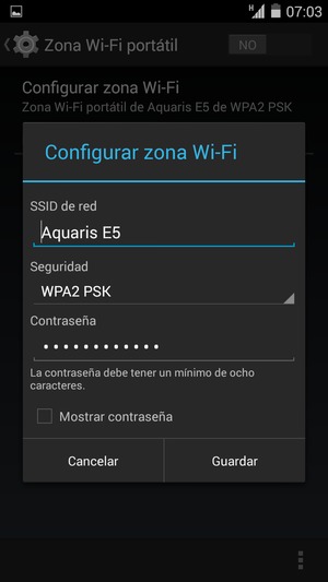 Introduzca una contraseña de punto de acceso Wi-Fi de al menos 8 caracteres y seleccione Guardar