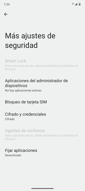 Seleccione Bloqueo de tarjeta SIM