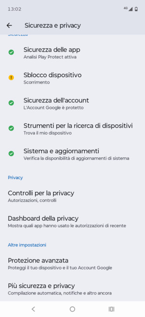 Scorri e seleziona Più sicurezza e privacy