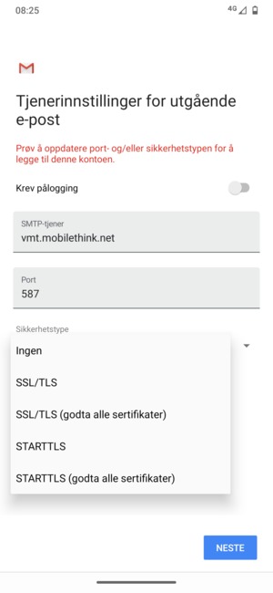 Velg Ingen og NESTE