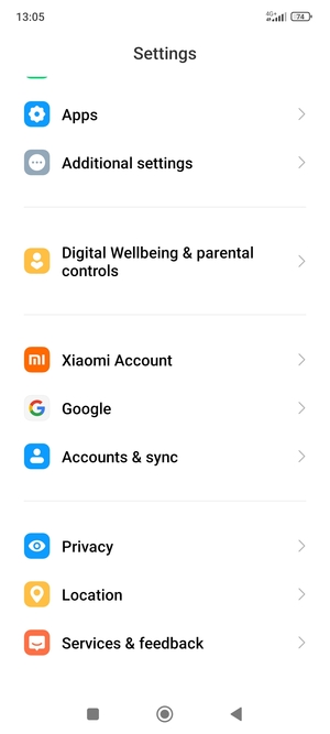 Scroll to and select Accounts & sync