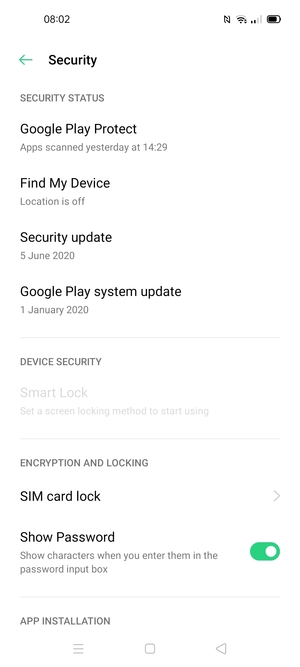 Scroll to and select SIM card lock