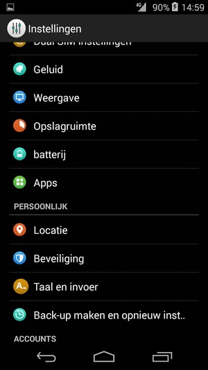 Scroll naar en selecteer Back-up maken en opnieuw instellen
