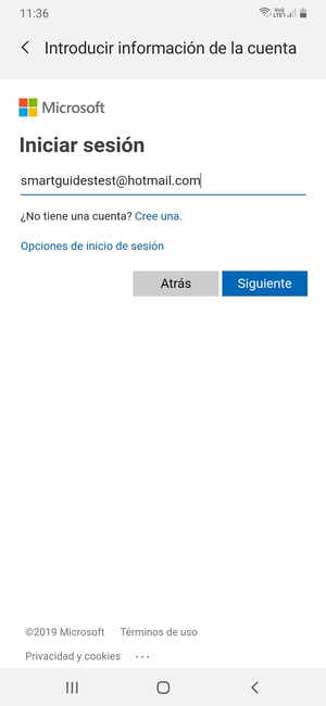 Introduzca su dirección de Hotmail y seleccione Siguiente