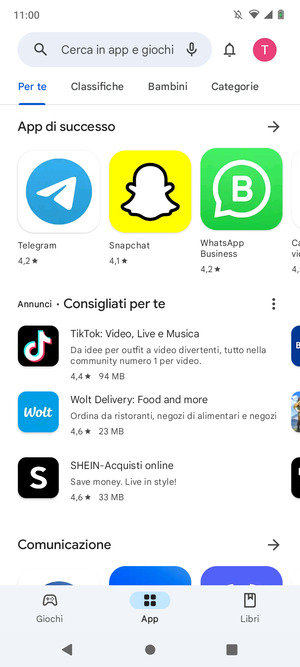 Seleziona la barra di ricerca