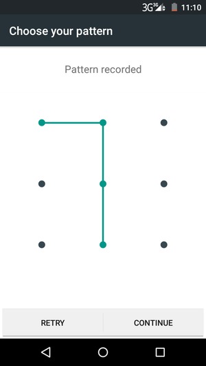 Draw an unlock pattern and select CONTINUE
