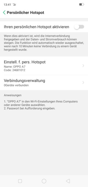 Wählen Sie Einstell. f. pers. Hotspot