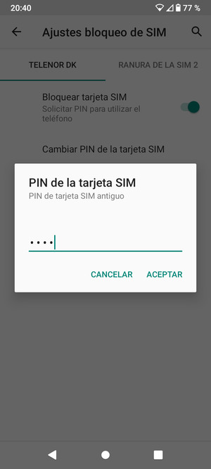 Introduzca PIN de tarjeta SIM anterior y seleccione ACEPTAR