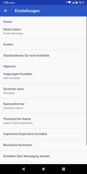 Wählen Sie Importiere/Exportiere Kontakte