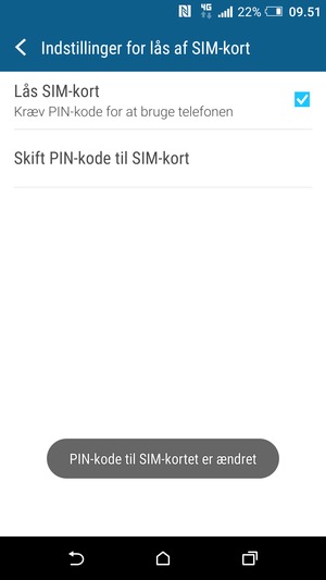 Din PIN-kode til SIM-kort er nu ændret