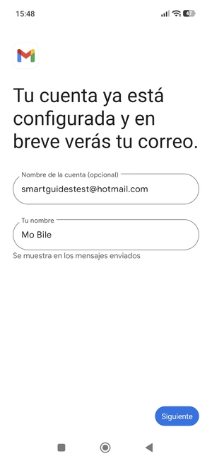 Déle a su cuenta un nombre y escriba su nombre. Seleccione Siguiente