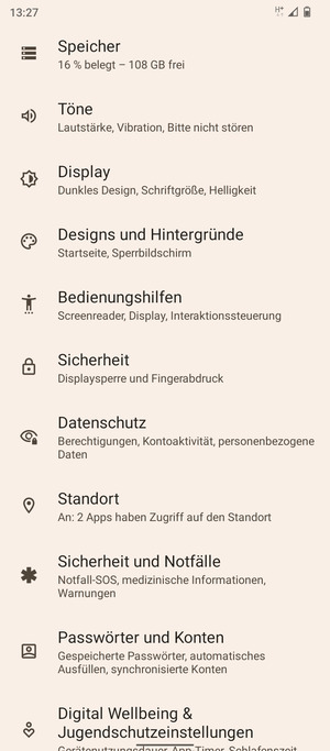 Scrollen Sie und wählen Sie Sicherheit