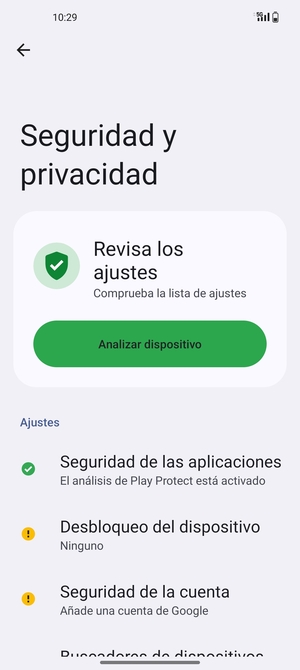 Para activar su bloqueo de pantalla, vaya al menú Seguridad y privacidad y seleccione Desbloqueo del dispositivo