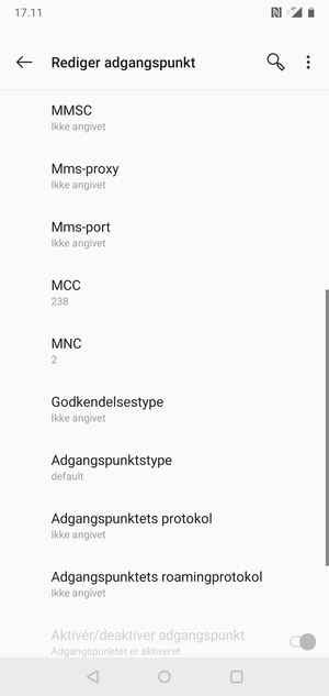 Scroll ned og indtast internet-oplysninger