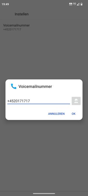 Voer het Voicemailnummer in en selecteer OK