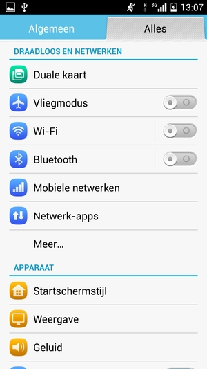 Om van netwerk te wisselen in geval van netwerk problemen, keert u terug naar het menu Alles en selecteert u Mobiele netwerken