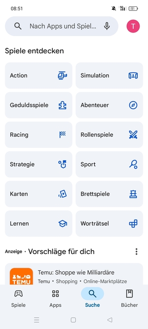 Wählen Sie die Suchleiste
