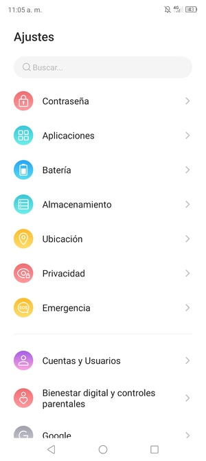 Desplácese y seleccione Contraseña