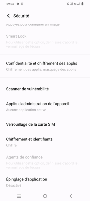 Pour modifier le code PIN de la carte SIM, faites défiler et sélectionnez Verrouillage de la carte SIM