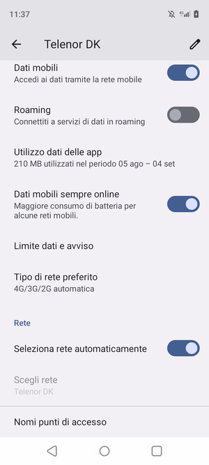 Scorri e seleziona Nomi  punti di accesso
