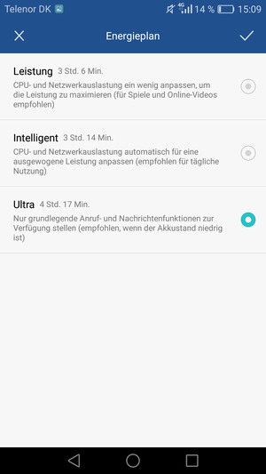 Wenn Sie Ultra-Stromsparmodus aktivieren möchten, wählen Sie Ultra