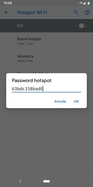 Inserisci una password dell'hotspot Wi-Fi di almeno 8 caratteri e seleziona OK