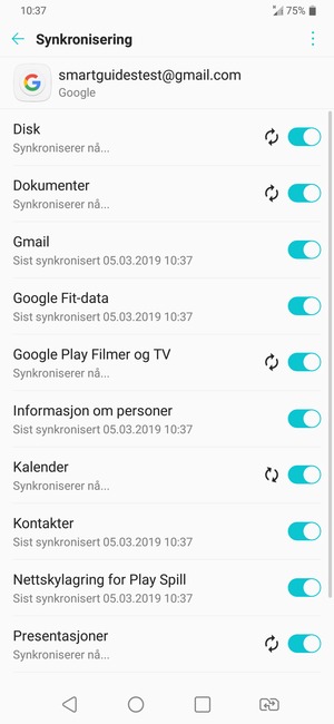 Din informasjon blir synkronisert