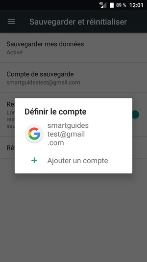 Sélectionnez votre compte de sauvegarde