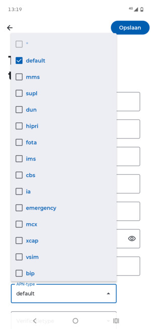Zorg ervoor dat default geselecteerd is