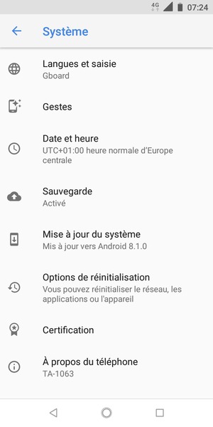 Sélectionnez Mise à jour du système