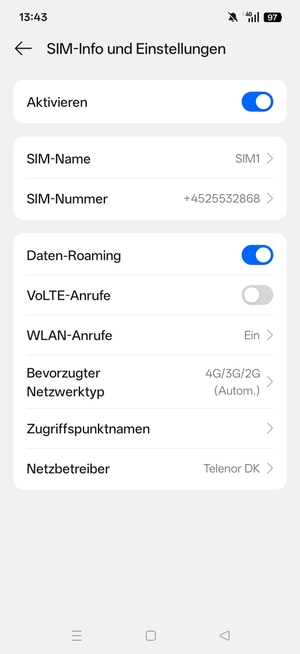 Schalten Sie Daten-Roaming an oder aus