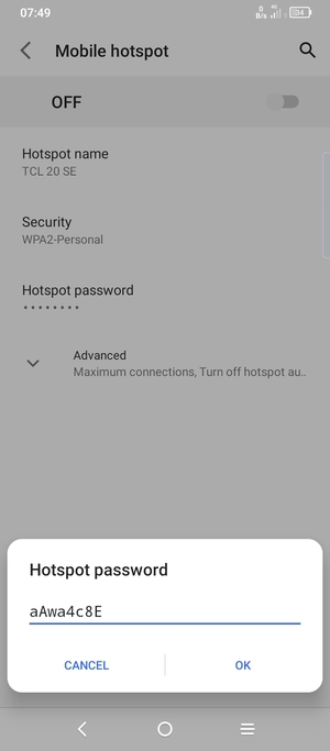 Enter a Wi-Fi hotspot password of at least 8 characters and select OK