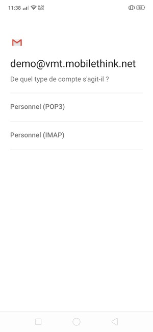 Sélectionnez Personnel (POP3) ou Personnel (IMAP)