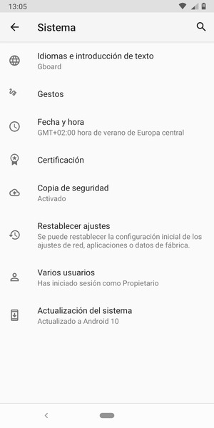 Seleccione Actualización del sistema