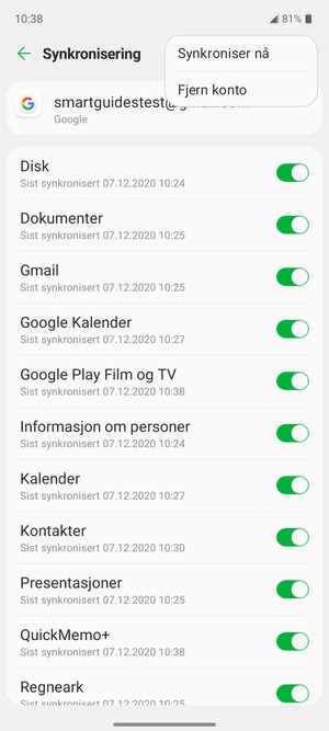 Velg Synkroniser nå
