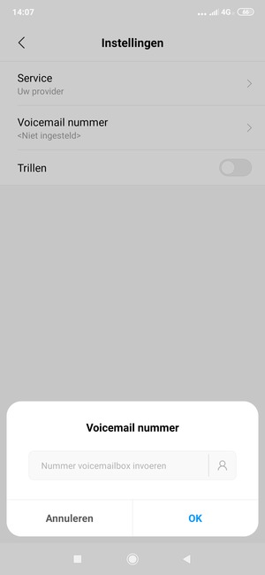 Voer het Voicemail nummer in en selecteer OK