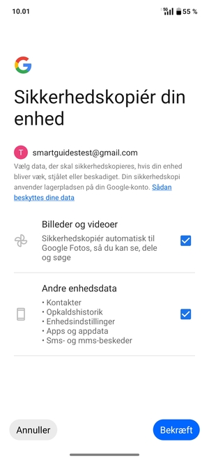 Vælg dine foretrukne mulighedder og vælg Bekræft